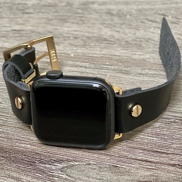 Black Vegan Faux Leather Strap Gold iWatch Band main image 5